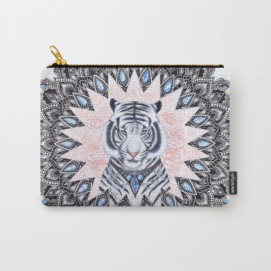White Tiger Sapphire and Rose Mandala Carry-All Pouch