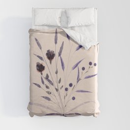 Flowers Bouquet With Purple Roses Duvet Cover