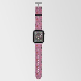 Ladybug and Floral Seamless Pattern on Magenta Background Apple Watch Band