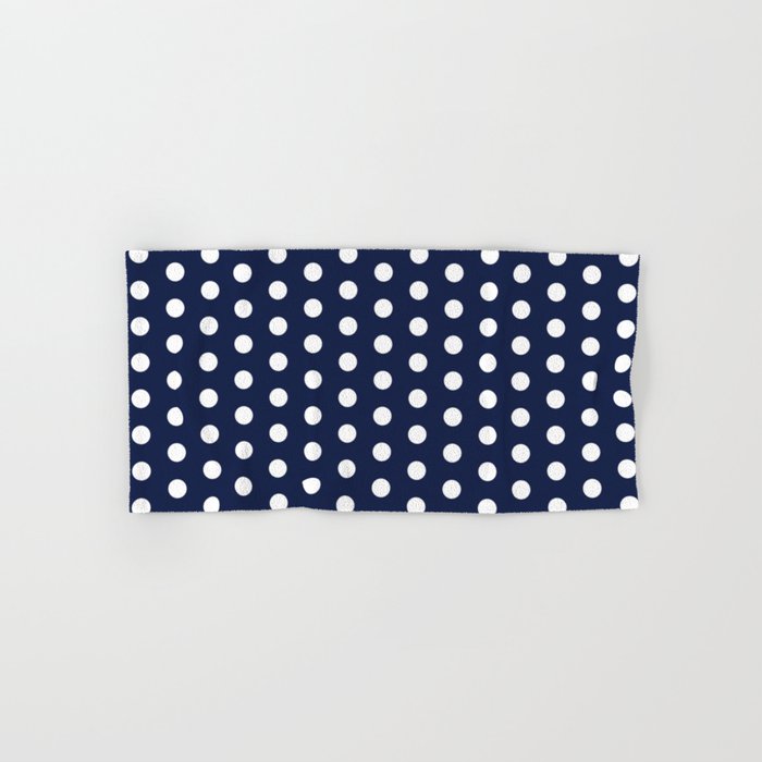 Navy Blue Polka Dots Minimalist Line Drawing Hand & Bath Towel