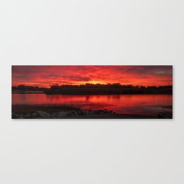 Lake Bentonville Red Sky Reflections Panorama Canvas Print