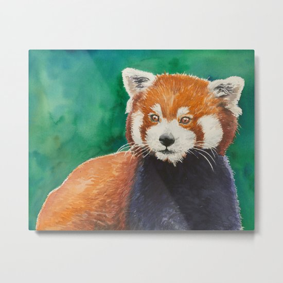 Red panda watercolor portrait Metal Print
