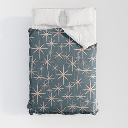 Retro Space - Midcentury Modern Starburst Pattern in Pale Blush and Deep Teal Comforter
