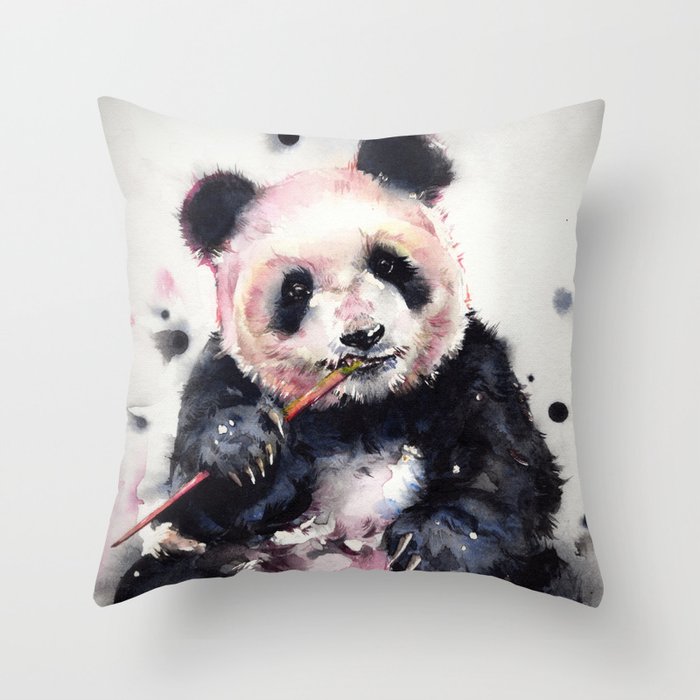 Panda Eating Throw Pillow