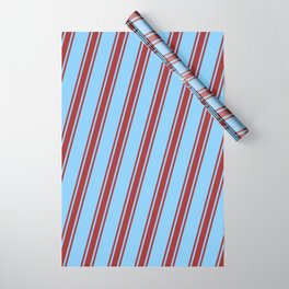 [ Thumbnail: Light Sky Blue & Brown Colored Striped/Lined Pattern Wrapping Paper ]