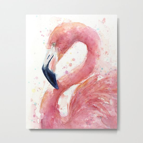 Pink Flamingo Watercolor Metal Print