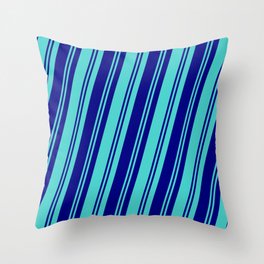 [ Thumbnail: Blue & Turquoise Colored Pattern of Stripes Throw Pillow ]