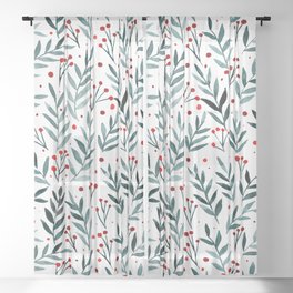 Festive watercolor branches - teal and red Sheer Curtain
