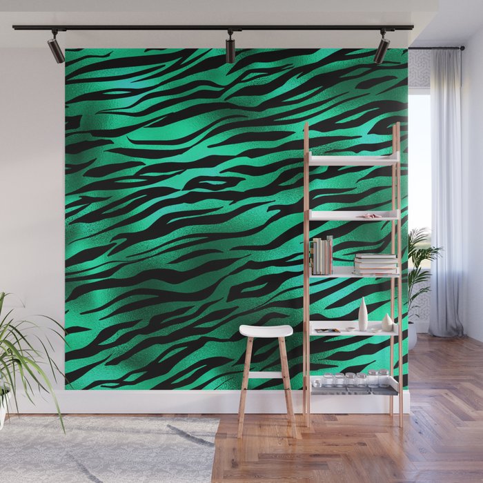 Green Tiger Skin Print Metallic Pattern Wall Mural