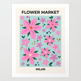 Flower Market Print Pink Lavender Turquoise Flower Market Milan Modern Decor Floral Aesthetic Art Print