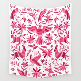 Mexican Otomi Design in Pink by Akbaly Wall Tapestry