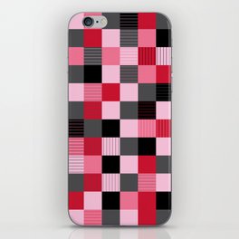 Valentine's Day Black, Red, Pink, & Grey Checkered Plaid Pattern iPhone Skin