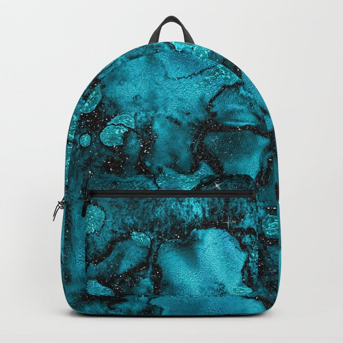 Blue Gemstone and Ink Malachite Glitter Marble Backpack