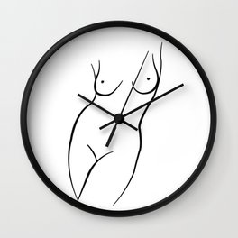 Nude woman body line drawing Wall Clock