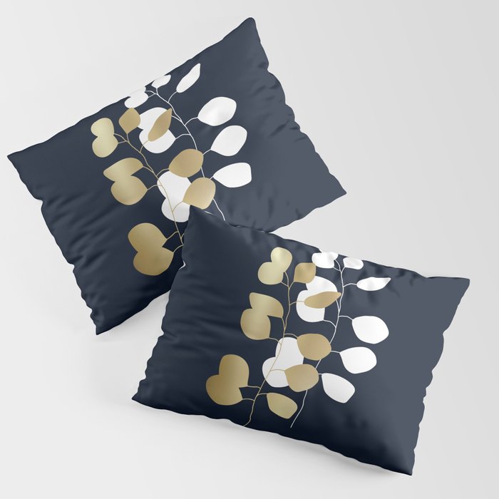 Leaf Duo, Gold and White on Navy Blue Pillow Sham