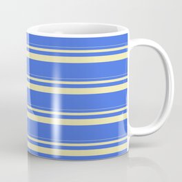 [ Thumbnail: Pale Goldenrod & Royal Blue Colored Stripes/Lines Pattern Coffee Mug ]