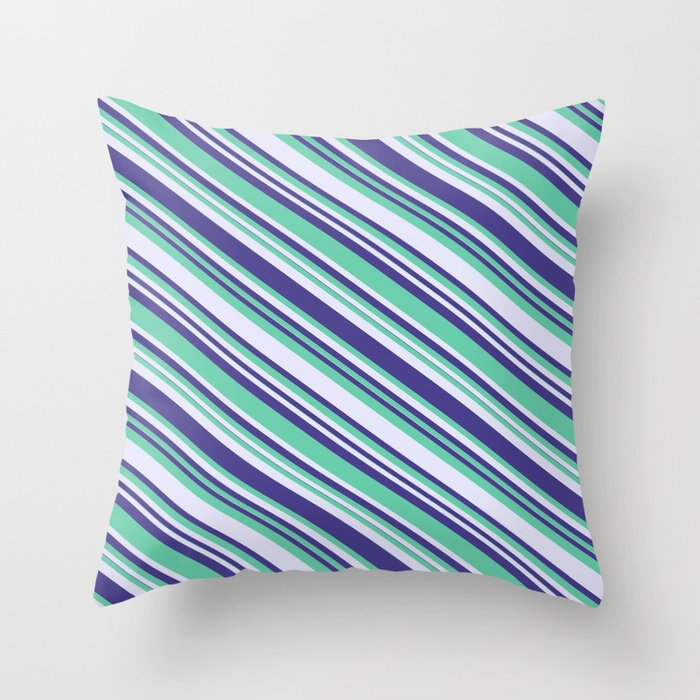Aquamarine, Lavender & Dark Slate Blue Colored Lined/Striped Pattern Throw Pillow