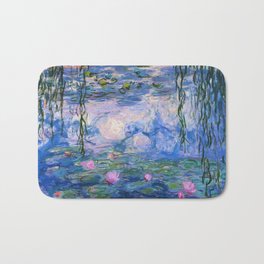 Blue Water Lilies  Bath Mat | Lilypads, Monet, Lake, Pond, Painting, Waterlilies, Lotus, Oil, Pastel, Garden 