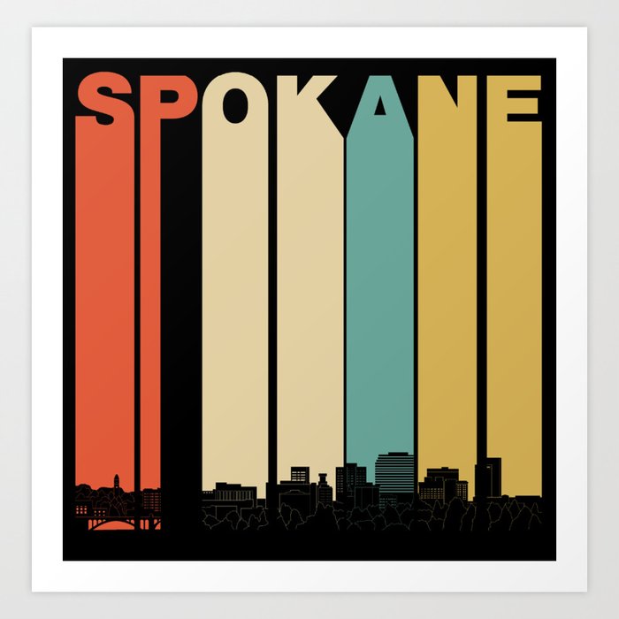 Vintage 1970 S Style Spokane Washington Skyline Art Print By Awesomeart Society6