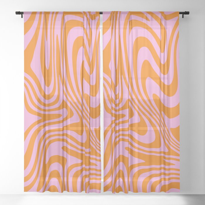 Orange Pink Bold Retro Swirl Abstract 70s Sheer Curtain