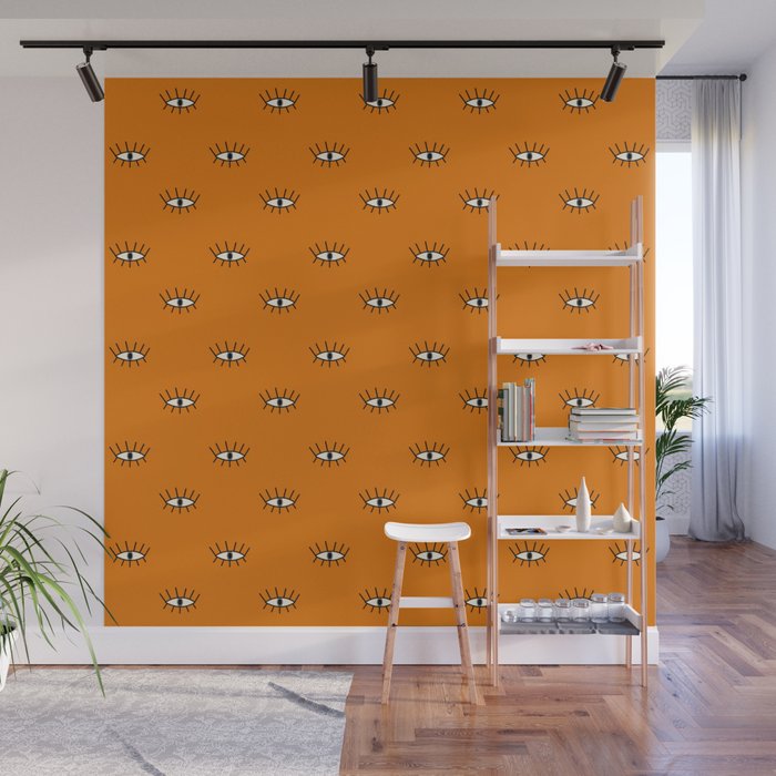 Orange modern eyes pattern Wall Mural