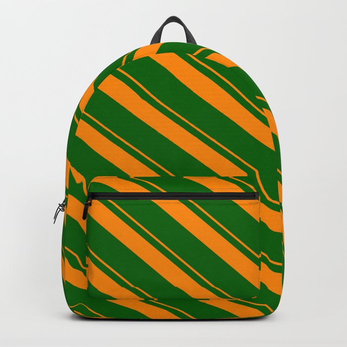 Dark Orange & Dark Green Colored Lines Pattern Backpack