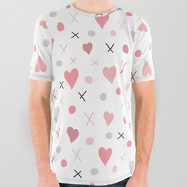 Cute pink and grey dots and hearts pattern All Over Graphic Tee
