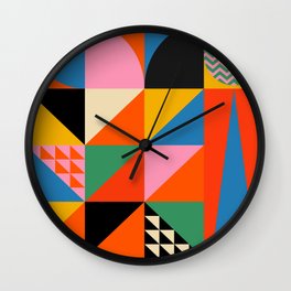 Geometric abstraction in colorful shapes   Wall Clock | Popart, Abstract, Bauhaus, Colorful, Geometric, Moderngeometric, Rainbowcolor, Geometricshapes, Geometricpattern, Modern 