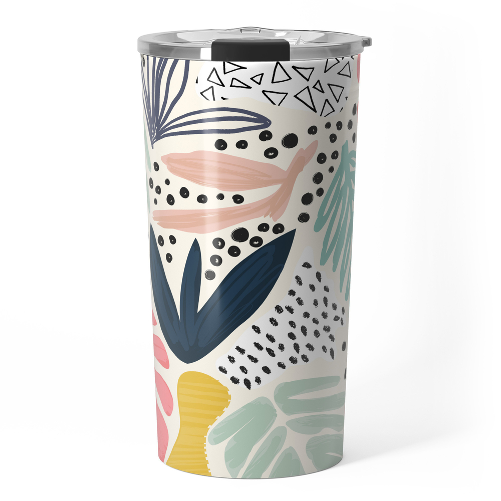Tropic Collage Abstract Modern Travel Mug by dizzywonders