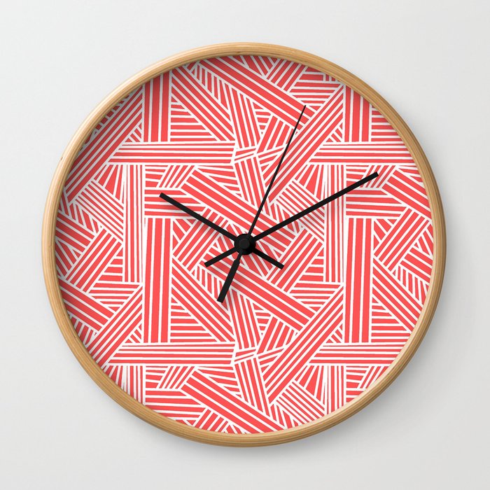 Sketchy Abstract (White & Salmon Pattern) Wall Clock
