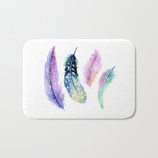 Watercolor Feather Bath Mat