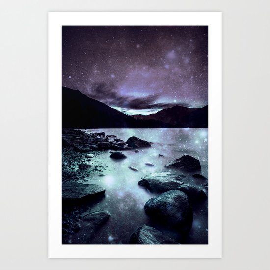 Magical Mountain Lake Aqua Lavender Art Print
