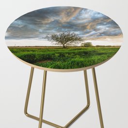 Stormy Day on the Plains - Tree Under Stormy Sky on Spring Day on the Plains of Kansas Side Table