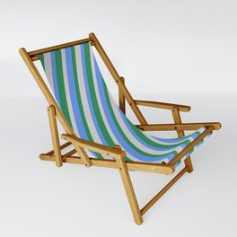 [ Thumbnail: Cornflower Blue, Sea Green, and Light Grey Colored Lines/Stripes Pattern Sling Chair ]