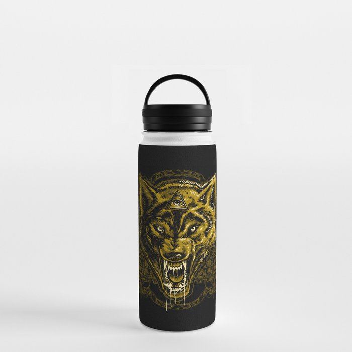 Wild Angry Wolf Tattoo Illustration Water Bottle
