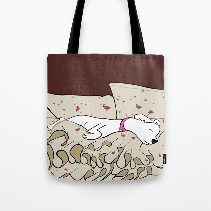 Dog In A Pile of Blankets Tote Bag | Drawing, Digital, Dog, Blankets, Dog-sleeping, White-dog, Puppy, Cute, Animals, Adorable