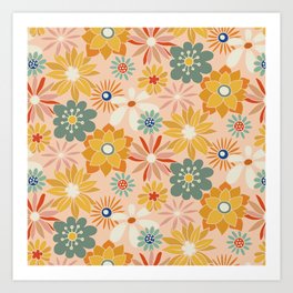 Retro Abstract Flower Meadow Art Print
