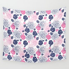 Blue and pink peonies Wall Tapestry