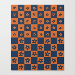 Abstract Floral Checker Pattern 5 in Navy Blue and Orange Canvas Print
