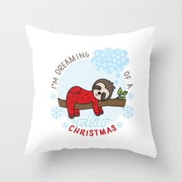 Sloth dreaming of a White Christmas Throw Pillow
