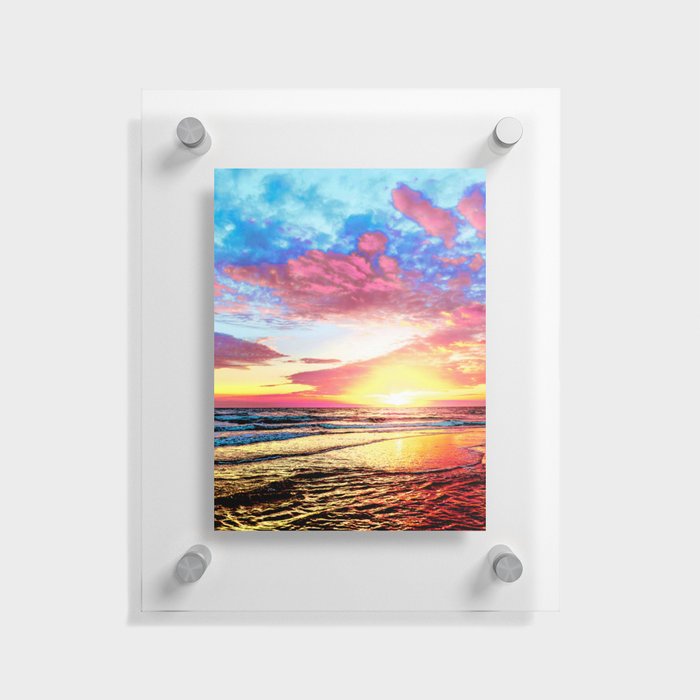 Ocean Sunset Blue Pink Yellow Sky Floating Acrylic Print
