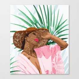 Sunshine in My Soul | Black Woman Tropical Travel | Modern Boho Palm Summer Vacation Fashion Canvas Print