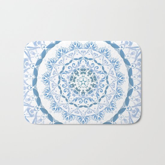 Blue Floral Damask Mandala Bath Mat
