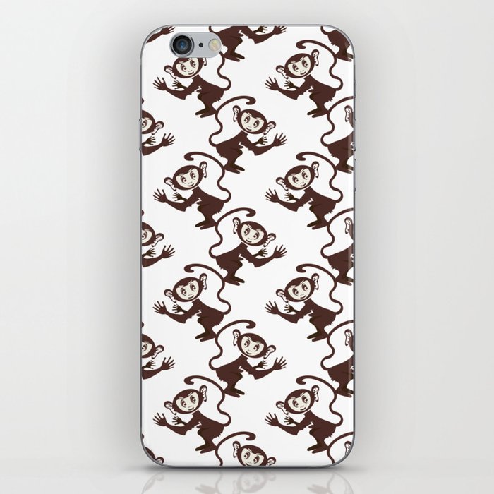 Cute Cartoon Monkey Pattern on White iPhone Skin