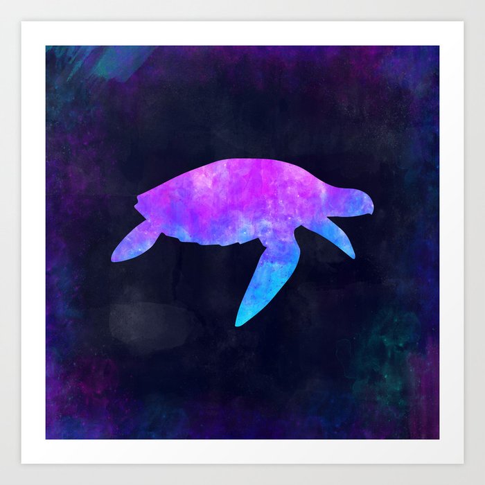 Sea Turtle In Space Animal Graphic Art Watercolor Canvas