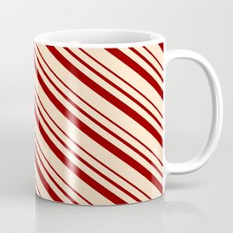 [ Thumbnail: Bisque & Dark Red Colored Lines/Stripes Pattern Coffee Mug ]
