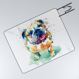 Watercolor Bulldog Picnic Blanket
