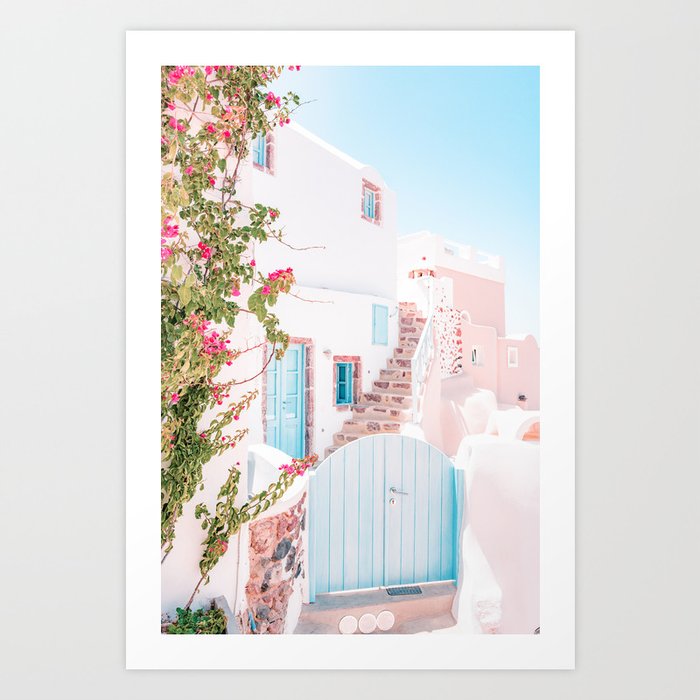 Santorini Greece Mamma Mia Pink House Travel Photography Art Print