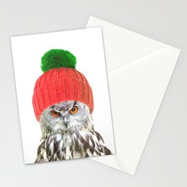 Owl with cap winter holidays Stationery Card