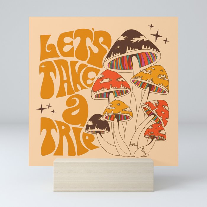 70s Mushroom, Take A Trip, Hippie Boho Mini Art Print